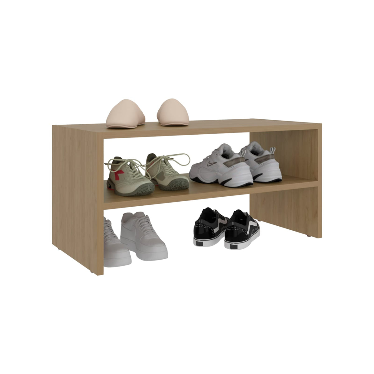 Oak Shoe Rack - 3 Tier Entryway Organizer for Living Room