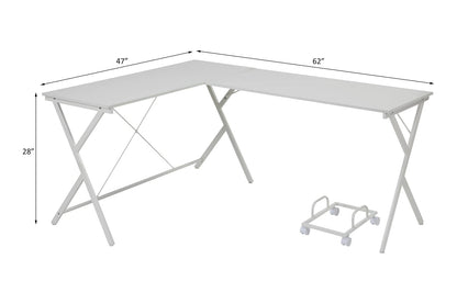 Dazenus White Computer Desk - L-Shaped Office Desk for Home Office