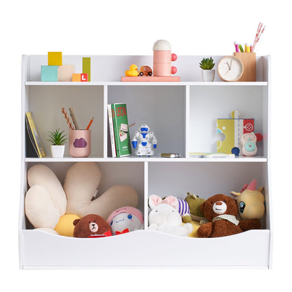 Wood Kid Storage Cubby - 5-Cubby Toy Organizer, White MDF