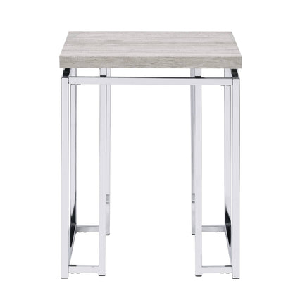Natural Oak and Chrome End Table - Modern Storage Side Table