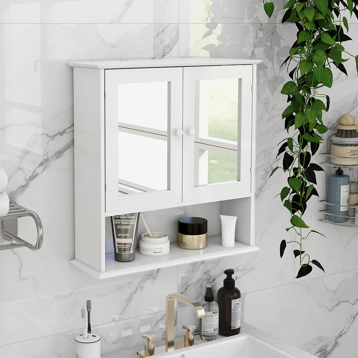 Modern White MDF Bathroom Mirror Cabinet for Renovations