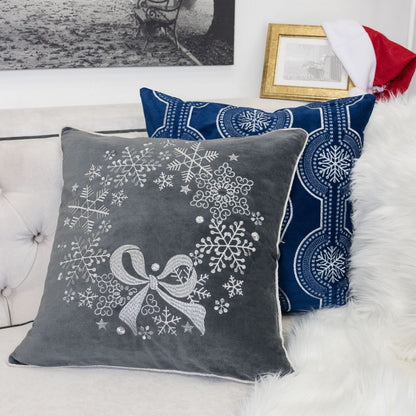 Gray Velvet Snowflake Pillow 20x20 with Insert