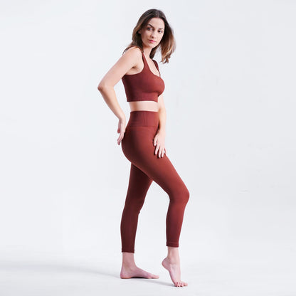 Coffee Nylon Mesh Sports Bra for Yoga and Workout