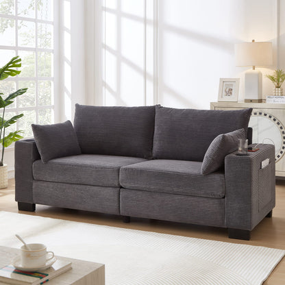 Gray Foam+Spring Sofa with USB Ports for Modern Living Room Seating