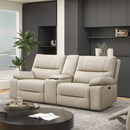 Beige Faux Leather Reclining Loveseat Sofa - 79" for Living Room