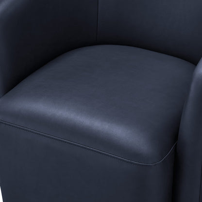 Blue Faux Leather Swivel Barrel Chair for Living Room Accent Seating