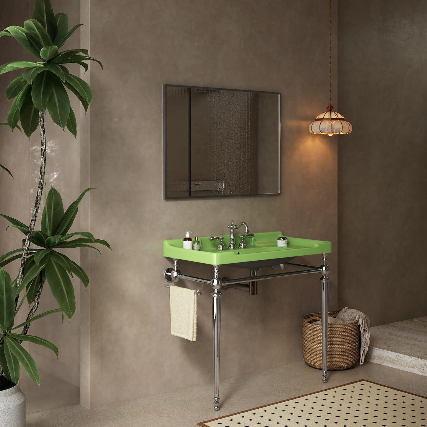 Chrome Green Ceramic Bathroom Vanity Sink - 36 Inch Console