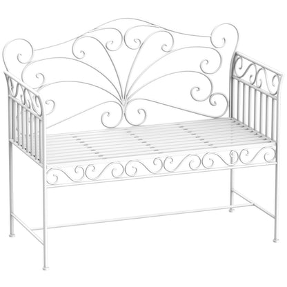 White Iron Patio Bench - Outdoor Garden Bench