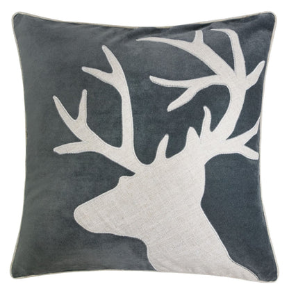 Gray Velvet Reindeer Accent Pillow 20x20 with Insert Set