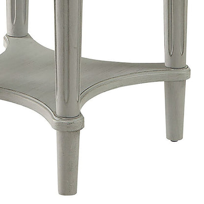 Grey Farmhouse Round End Table with Storage Shelf for Living Room