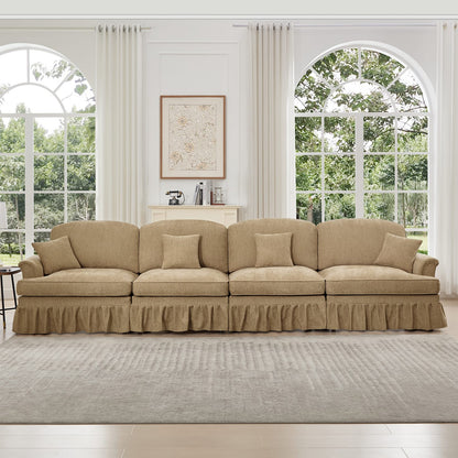 Light Coffee Chenille 4 Seat Sofa - Removable Ruffles for Living Room