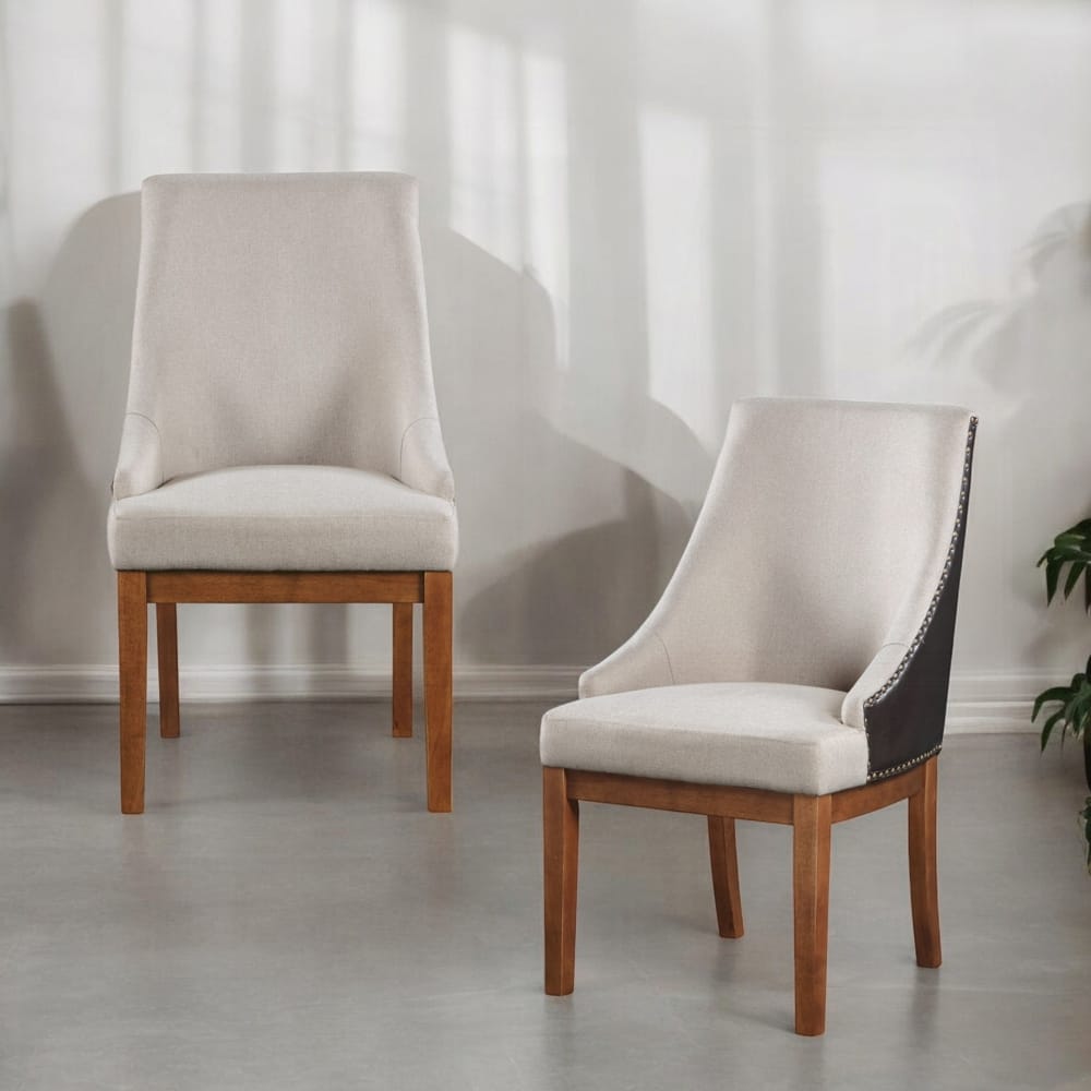 Traditional Brown Wood Dining Chairs Set of 2 Sloped Arms