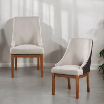 Traditional Brown Wood Dining Chairs Set of 2 Sloped Arms