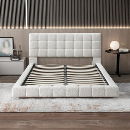 King Size Ivory Boucle Upholstered Bed Frame