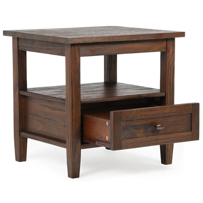Warm Shaker End Table - Dark Brown Wood Storage Side Table