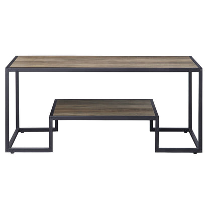 Rustic Oak & Black Coffee Table with Shelf - Industrial Style