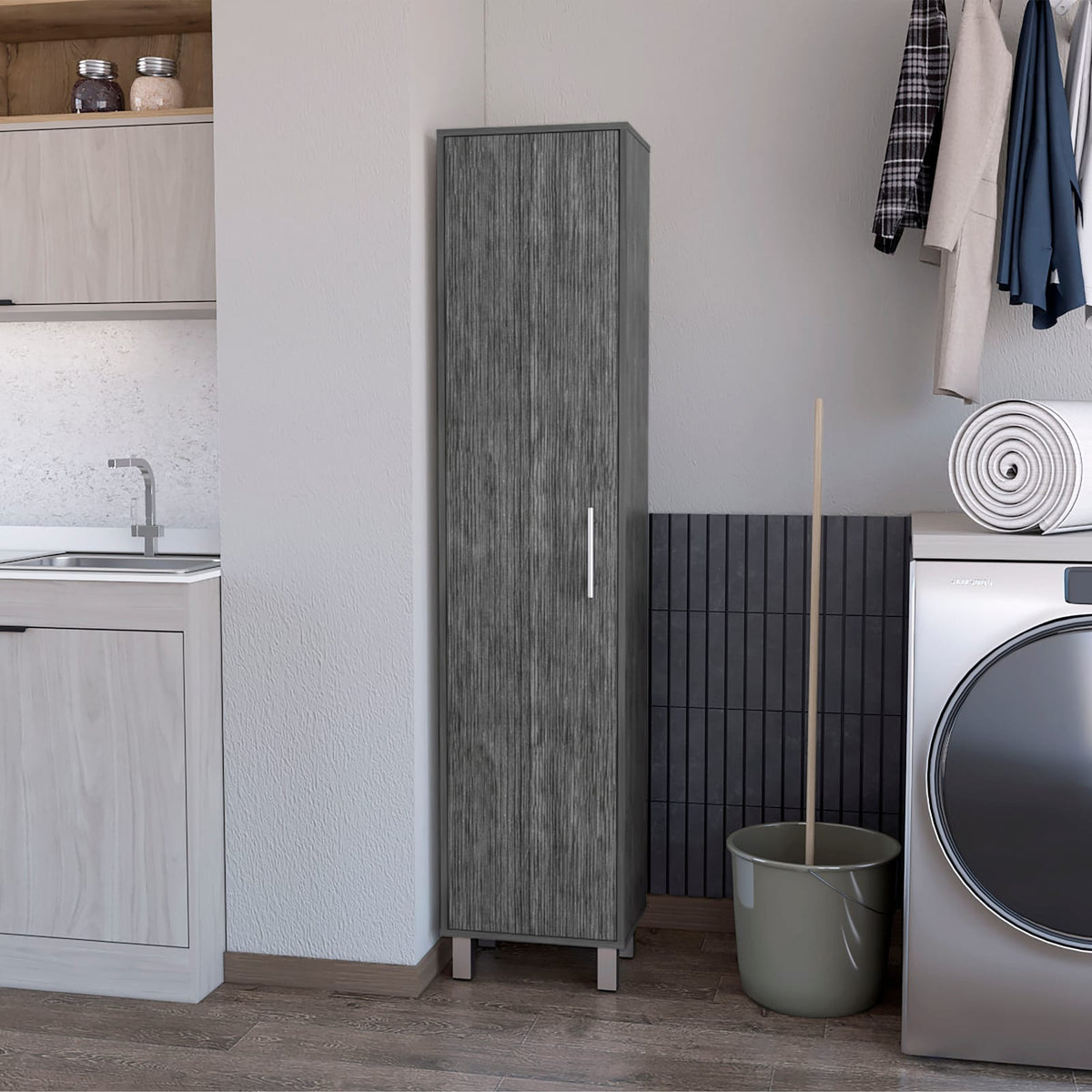 Smoke Gray Tall Storage Cabinet with 5 Shelves