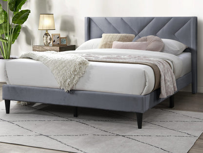 Elegant Grey Velvet Queen Bed Frame - Box Spring Not Required