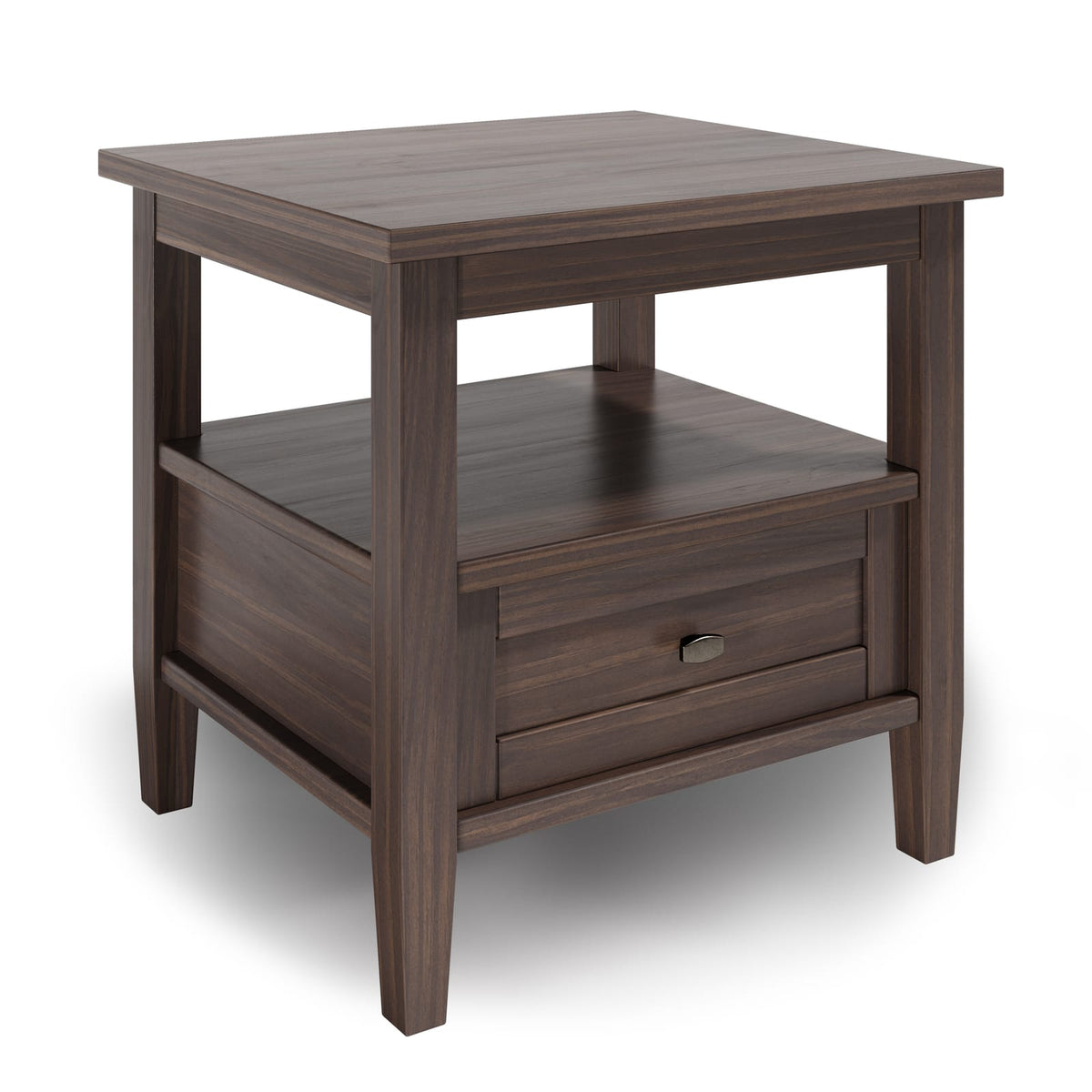 Dark Brown Wood End Table with Storage Drawer for Living Room