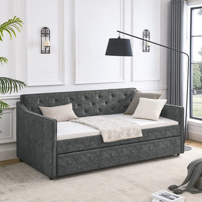 Comfortable Grey Daybed Sofa Bed with Trundle for Guest Storage