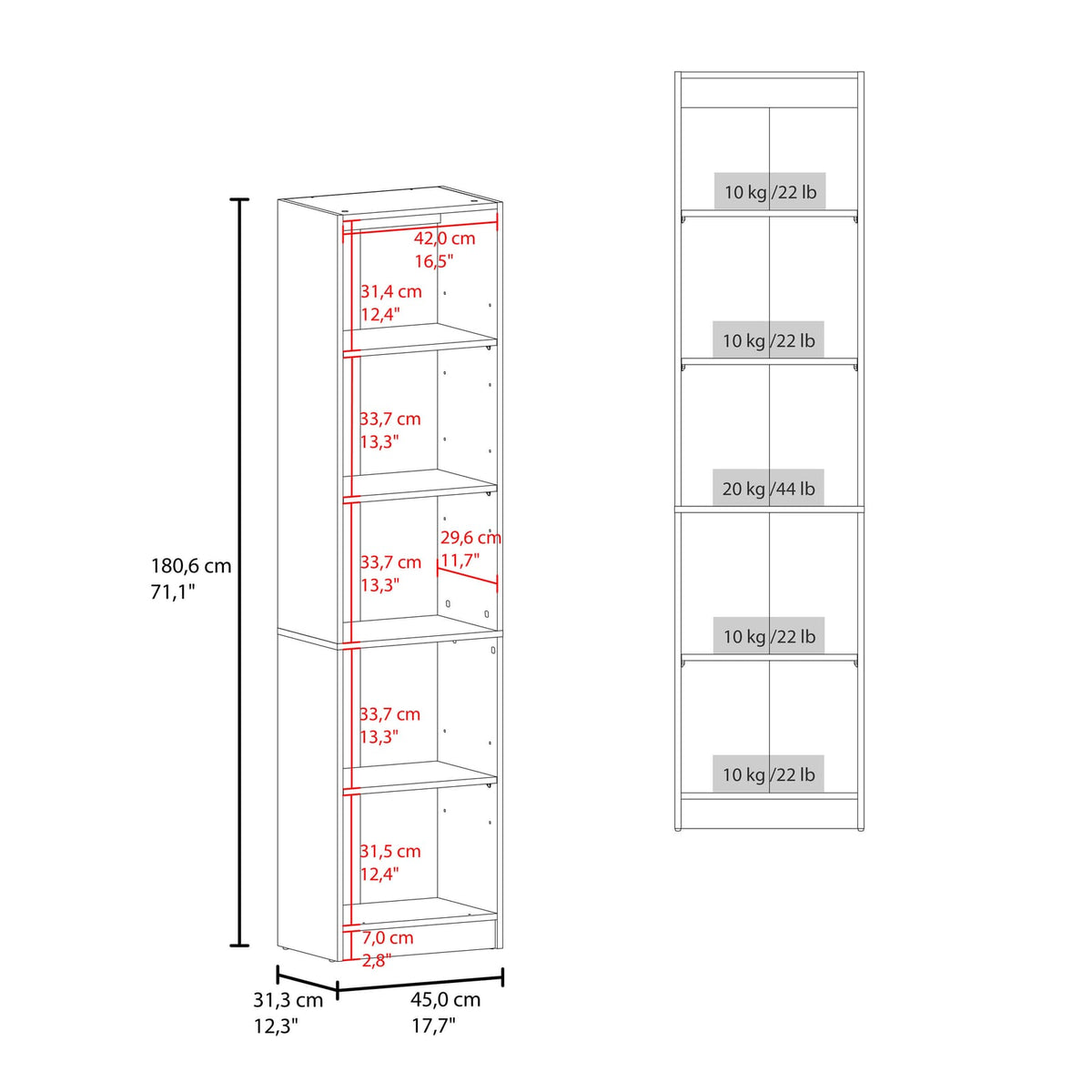 Tall Black Bookcase with 5 Shelves - Storage & Organization