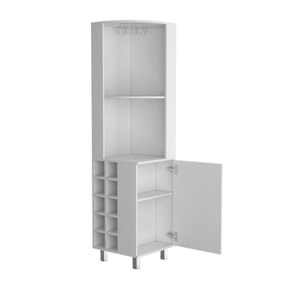 Corner Bar Cabinet with Wine Rack - White Storage for Living Room