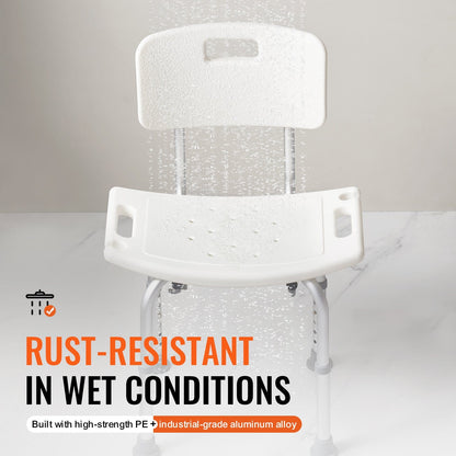 Adjustable Height Shower Chair - 350 LBS Capacity Aluminum Seat