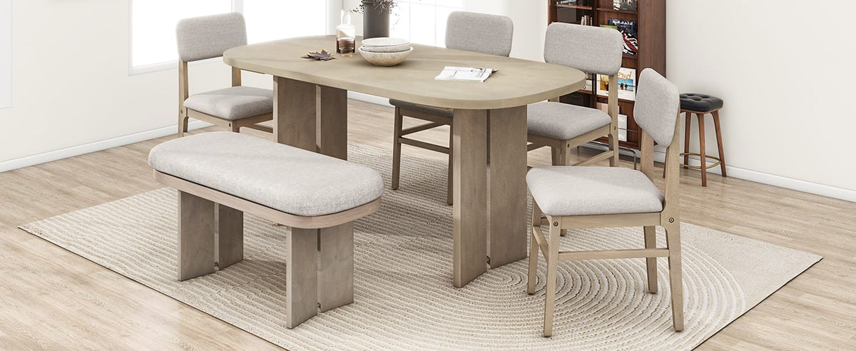 TOPMAX Solid Wood Dining Table Set - 6 Piece Farmhouse Style