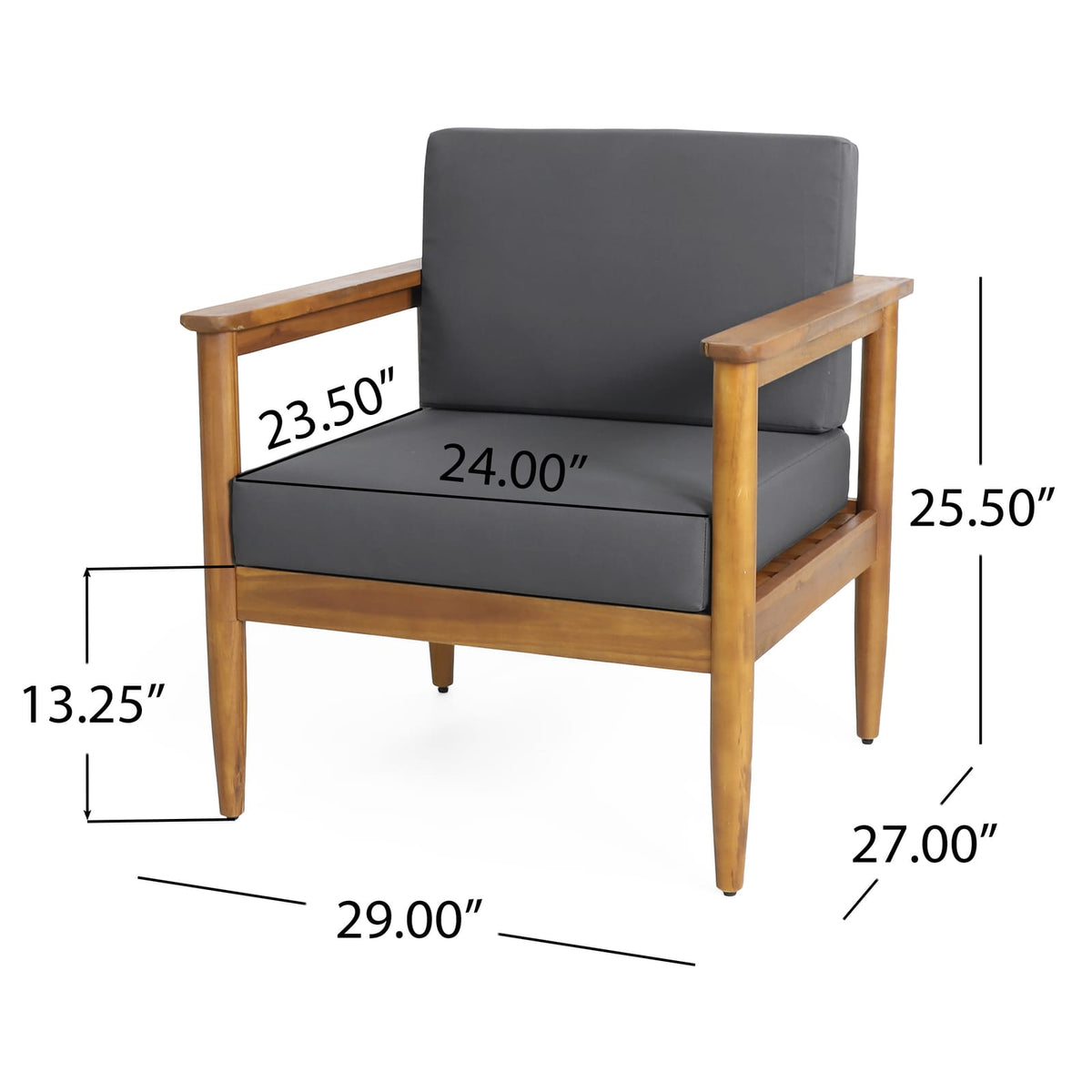 Gavin Club Chair - Dark Grey Acacia Wood Patio Seating