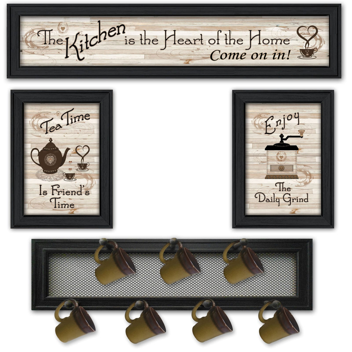 Black Frame Kitchen Mug Rack Wall Decor