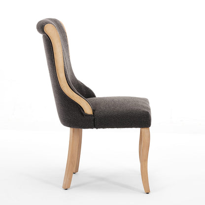 Gray Mid-Century Dining Chairs with Velvet Fabric and Solid Wood Trim