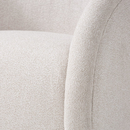 Beige Boucl Swivel Chair Walnut Base - 30.5" Diameter for Living Room