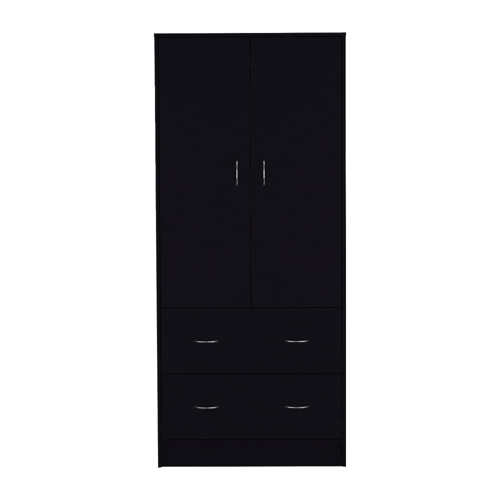 Black Engineered Wood Armoire for Bedroom Storage and Wardrobe