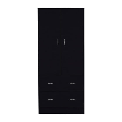 Black Engineered Wood Armoire for Bedroom Storage and Wardrobe