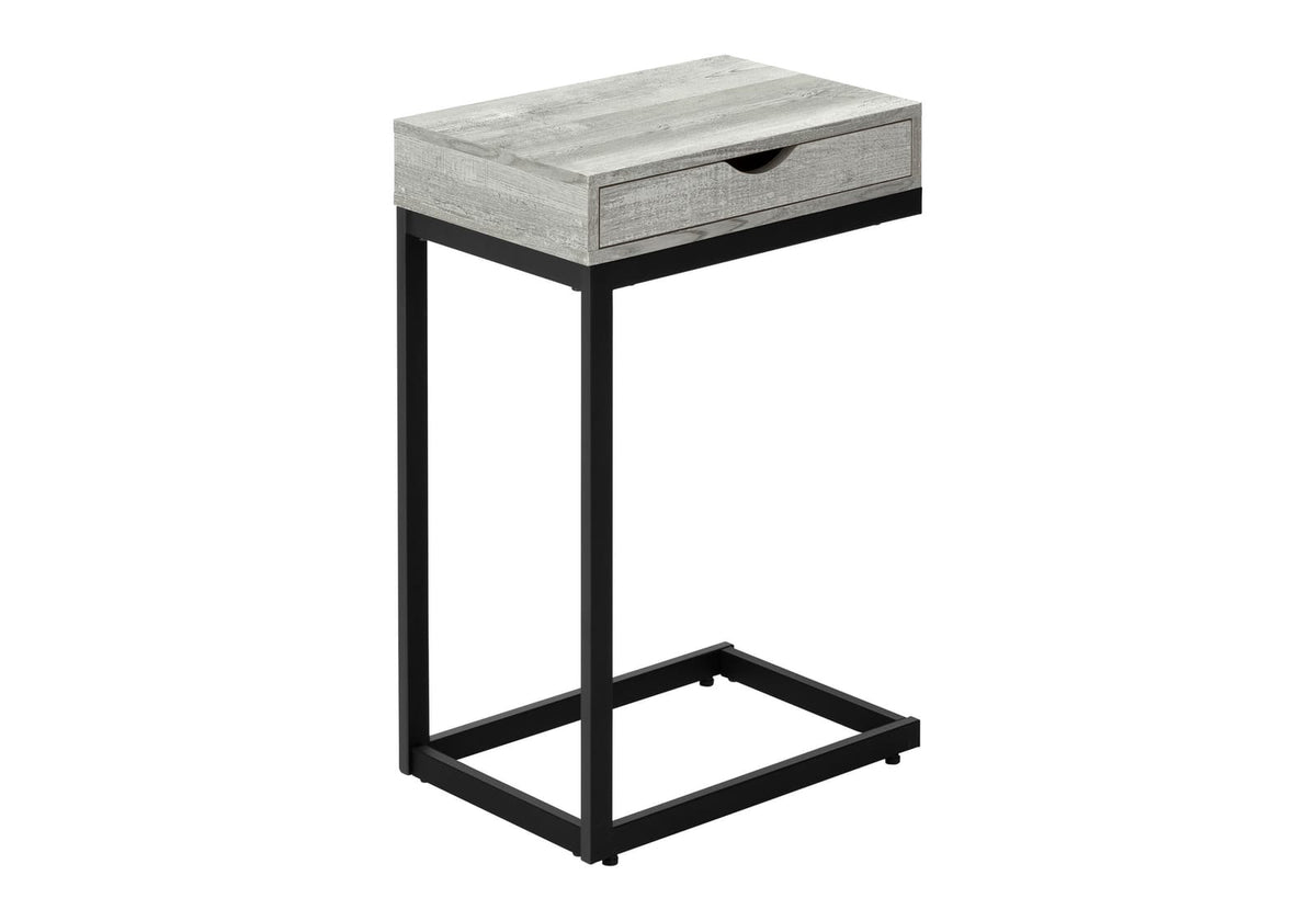 Grey C-Shaped Accent Table with Storage Drawer