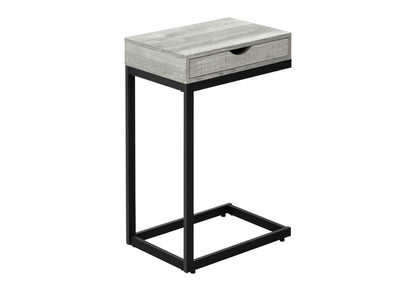 Grey C-Shaped Accent Table with Storage Drawer