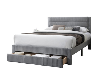 Queen Gray Corduroy Bed Frame - Modern Bedroom Style