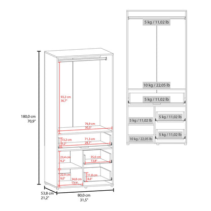 Black Two-Door Wardrobe with Shelves - 70.9" Wide