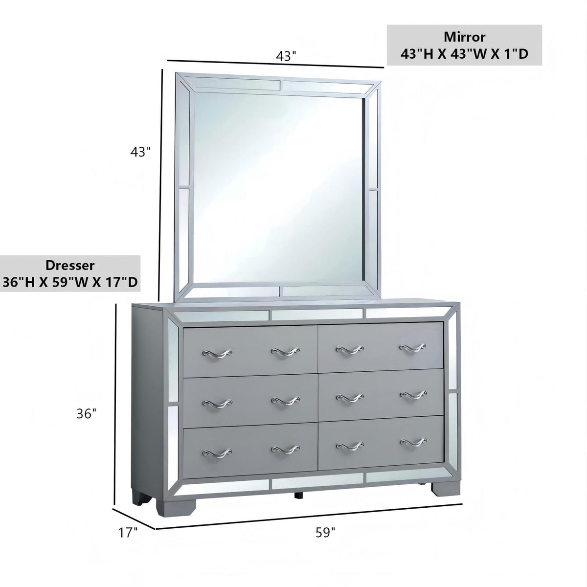 Silver Wood Vanity Mirror 43" x 1" for Bathrooms