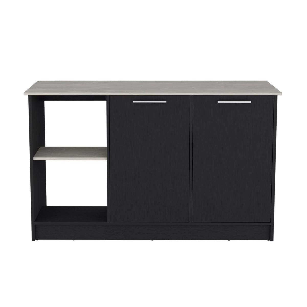 Modern Black Ivory Kitchen Island with Double Door Storage