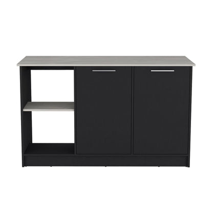 Modern Black Ivory Kitchen Island with Double Door Storage