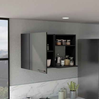 Black Particle Board Cabinet with Shelves for Kitchen Storage for Living Room