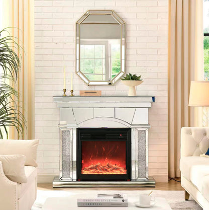 46" Electric Fireplace Cabinet with Mirror - Silver