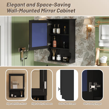 Modern Black Wall Mounted Bathroom Mirror Cabinet with Adjustable Shelves