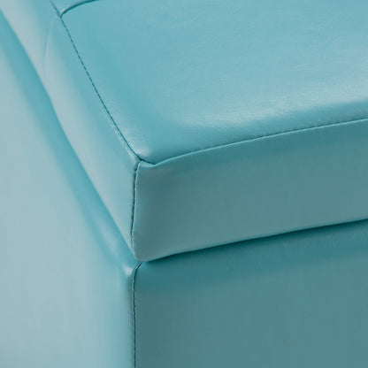 Blue Faux Leather Storage Ottoman - 34" Wide