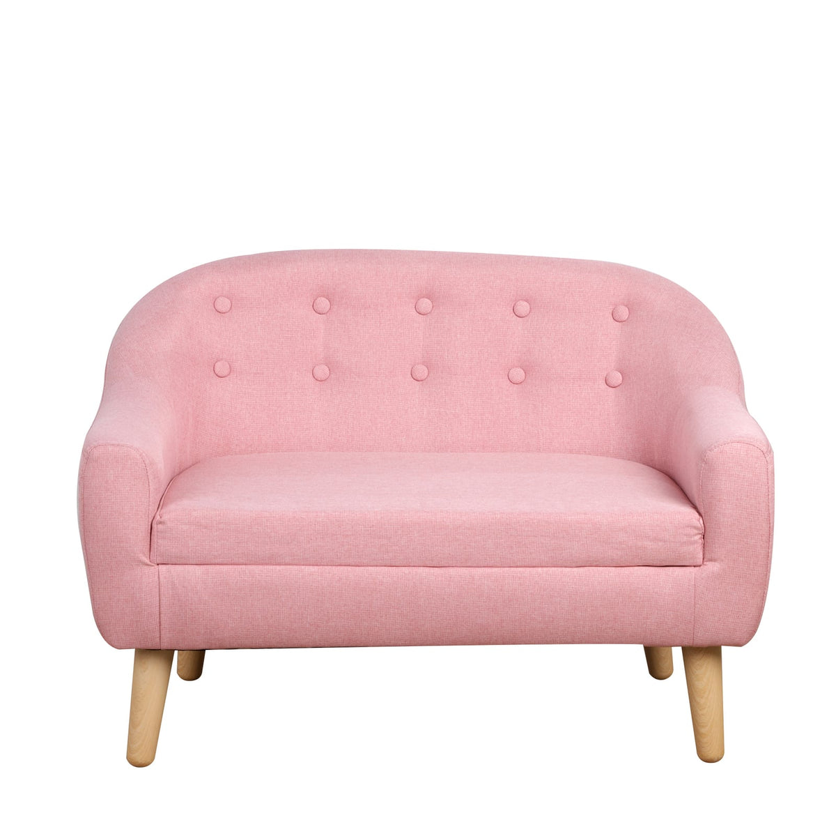 Pink Kids Sofa - Comfortable 2-Seat Linen Couch for Toddlers