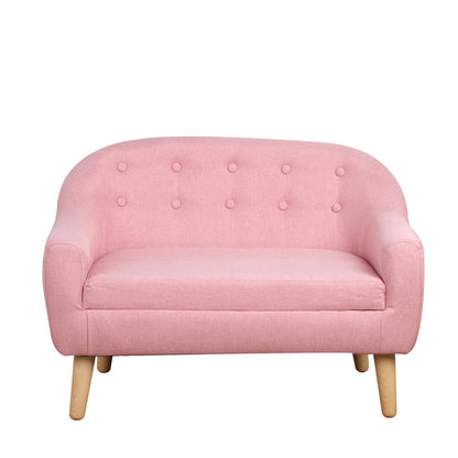 Pink Kids Sofa - Comfortable 2-Seat Linen Couch for Toddlers