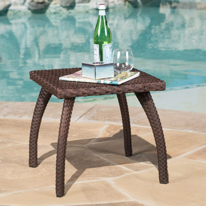 Brown Rattan Side Table for Patio Outdoor
