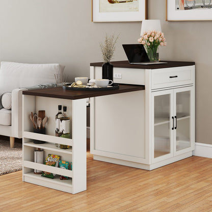 83.1" Extendable Kitchen Island - Creamy White MDF & Glass