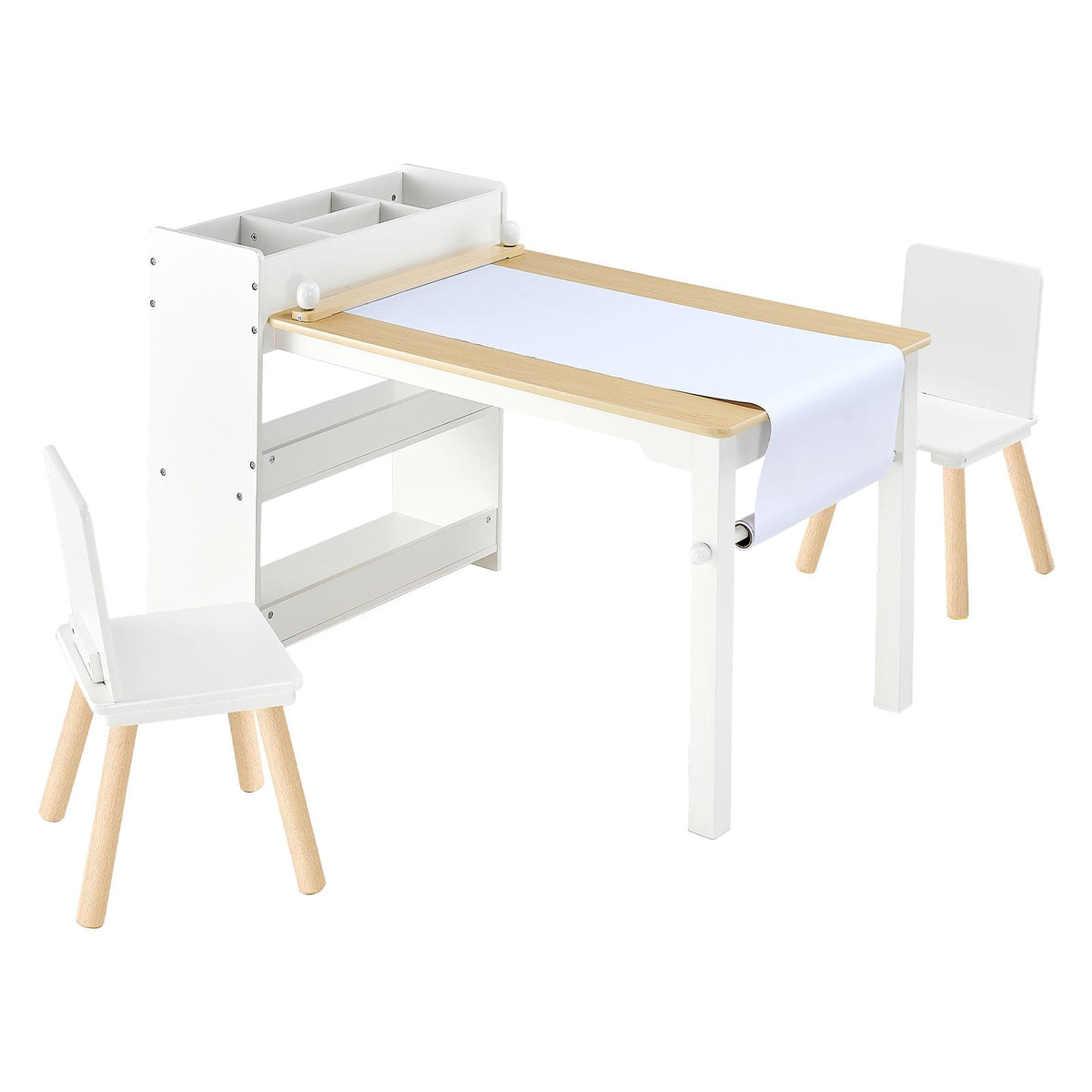 White Kids Art Table Set with 3 Storage